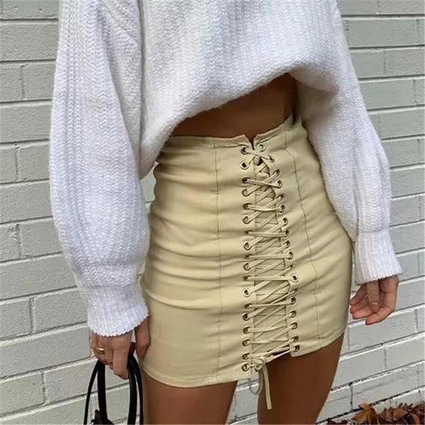 Lace up detail High Waist Skirt - Clothing Whore