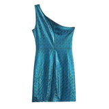 Ruched Blue Sequined Christmas Dress - Clothing Whore