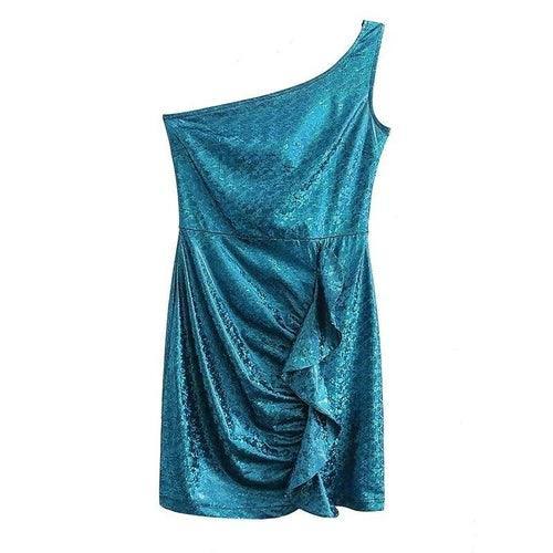 Ruched Blue Sequined Christmas Dress - Clothing Whore