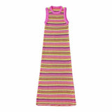 Striped Colorful Knitted Sleeveless Dress - Clothing Whore