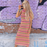 Striped Colorful Knitted Sleeveless Dress - Clothing Whore