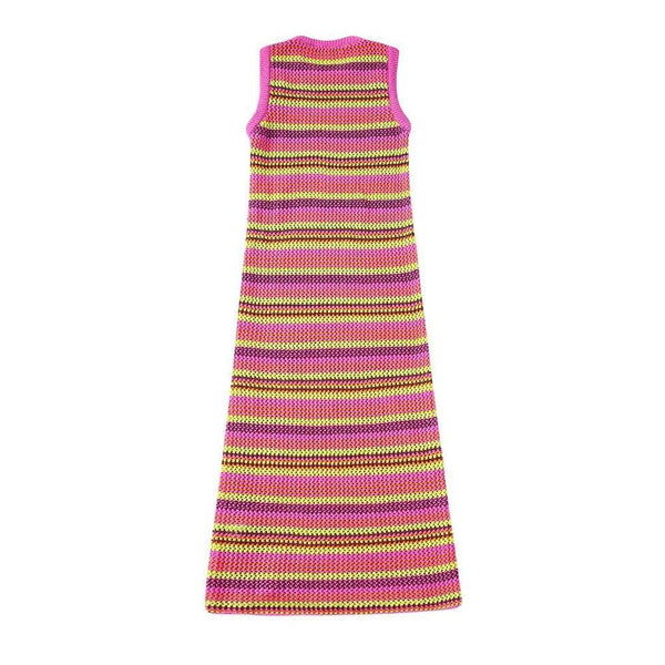 Striped Colorful Knitted Sleeveless Dress - Clothing Whore