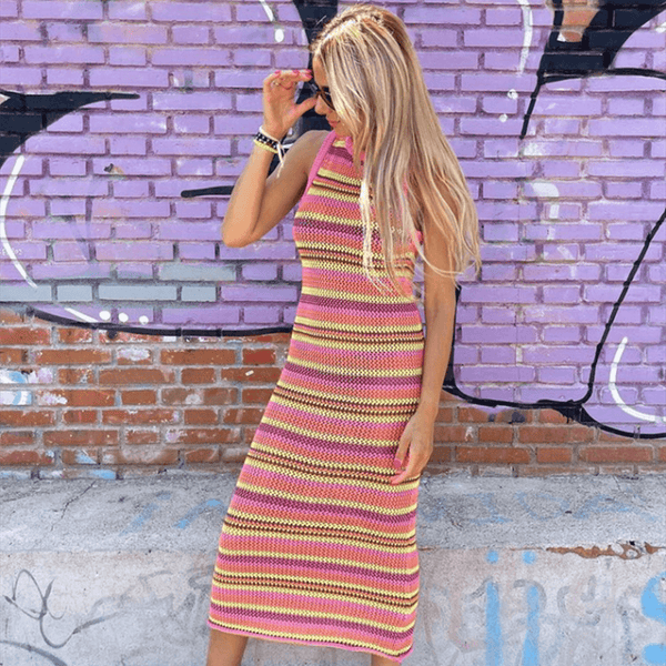 Striped Colorful Knitted Sleeveless Dress - Clothing Whore