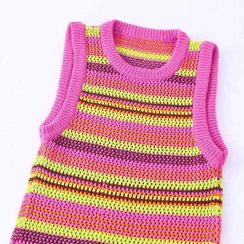 Striped Colorful Knitted Sleeveless Dress - Clothing Whore
