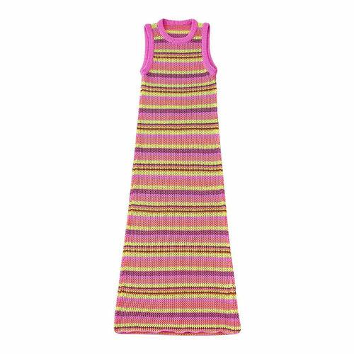 Striped Colorful Knitted Sleeveless Dress - Clothing Whore