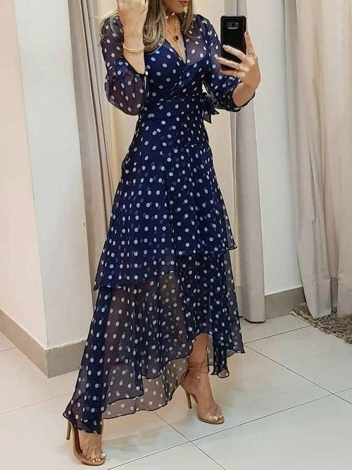 Polkadot Print Layered Ruffles Maxi Dress - Clothing Whore