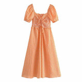 Puff Sleeve Orange Ruched Smocking Maxi Long Dress - Clothing Whore