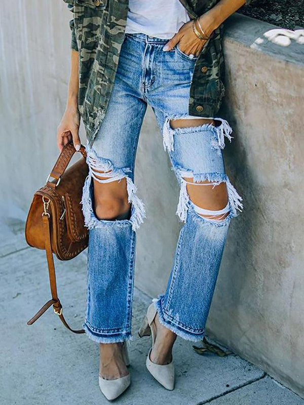 Ripped Cutout Denim Pants - Clothing Whore