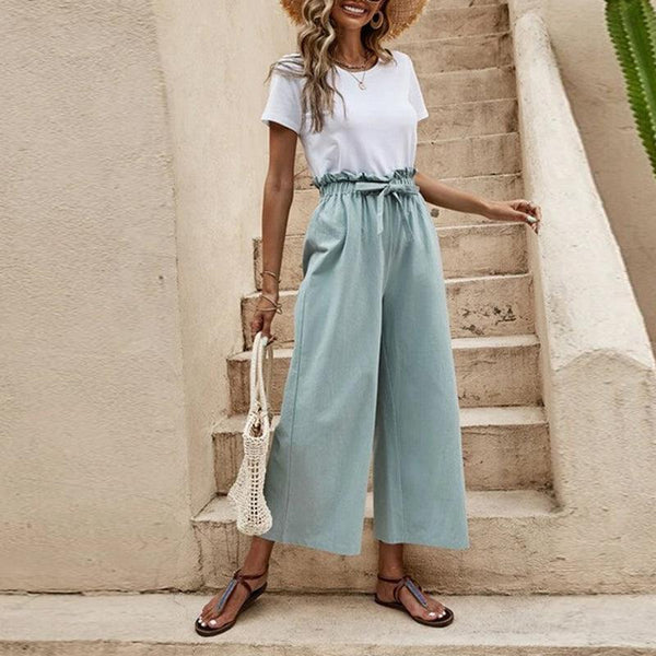 Wide Leg Pants Elastic Waist - Clothing Whore