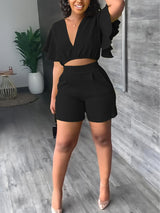 V Neck Crop Top & Slim Shorts Set - Clothing Whore