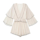 Ruffles Tiered Chiffon Beige Romper - Clothing Whore