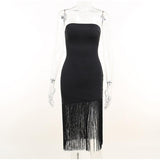 Fringe Tube Top Side Slit Dress - Clothing Whore