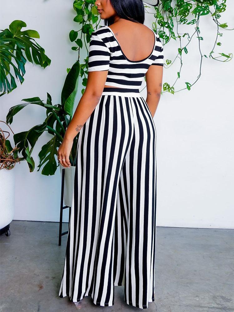 Stripe  T-shirt & Wide Leg Pants - Clothing Whore