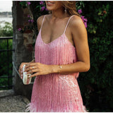 Sequins Tassel Feather Spaghetti Strap Dress - Clothing Whore