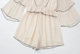 Ruffles Tiered Chiffon Beige Romper - Clothing Whore