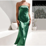 Satin Strapless Sexy Maxi Dress - Clothing Whore