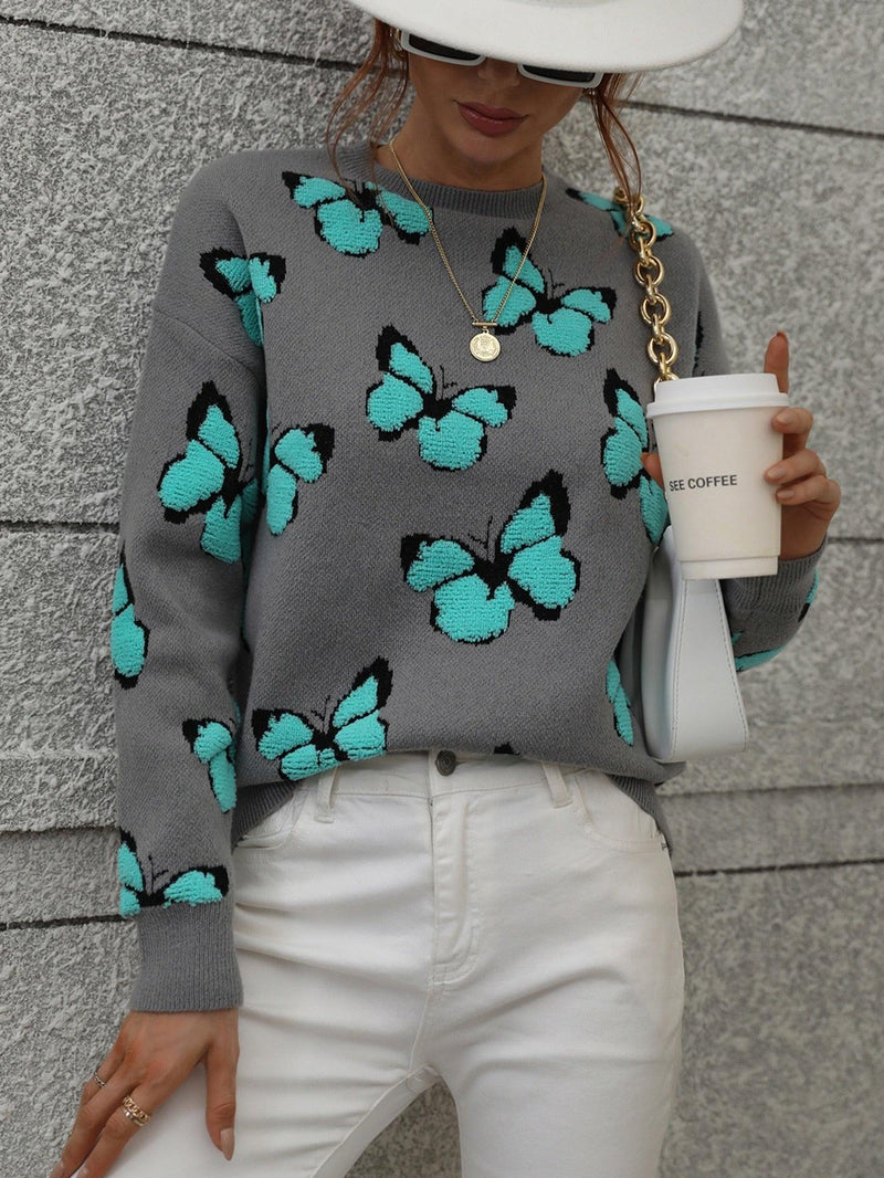 Cartoon Butterflies Knitted Sweater - Clothing Whore