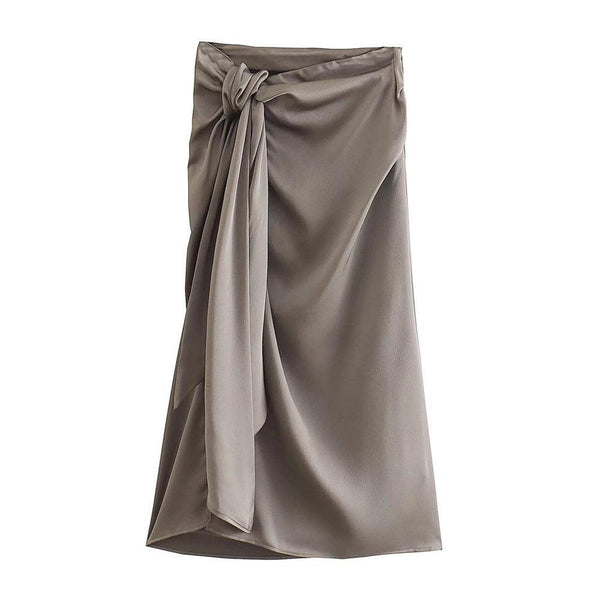 Knotted Front Slit Midi Skirt High Waist - Clothing Whore