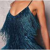 Sequins Tassel Feather Spaghetti Strap Dress - Clothing Whore