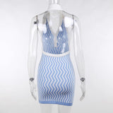 Knit Stripe Printed Lapel Sleeveless Bodycon Dress - Clothing Whore