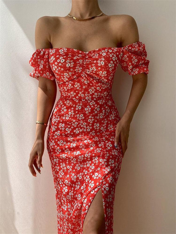 Floral Print Off Shoulder Dress - Clothing Whore