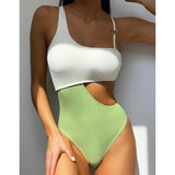 Cut Out One Piece Swimsuit Patchwork Swimwear - Clothing Whore