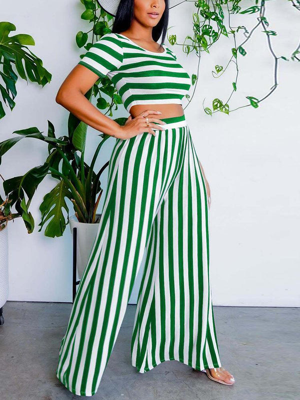 Stripe  T-shirt & Wide Leg Pants - Clothing Whore