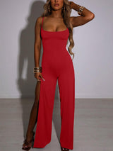 Spaghetti Strap Backless High Slit Jumpsuit Elegant Loose Overalls - Clothing Whore