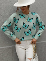 Cartoon Butterflies Knitted Sweater - Clothing Whore