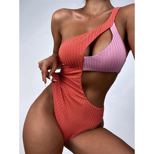 Ribbed One Piece Swimsuits One Shoulder Swimwear - Clothing Whore