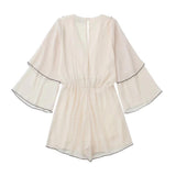 Ruffles Tiered Chiffon Beige Romper - Clothing Whore