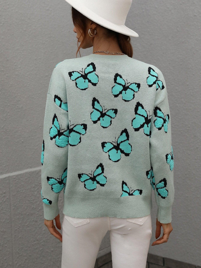 Cartoon Butterflies Knitted Sweater - Clothing Whore