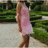 Sequins Tassel Feather Spaghetti Strap Dress - Clothing Whore