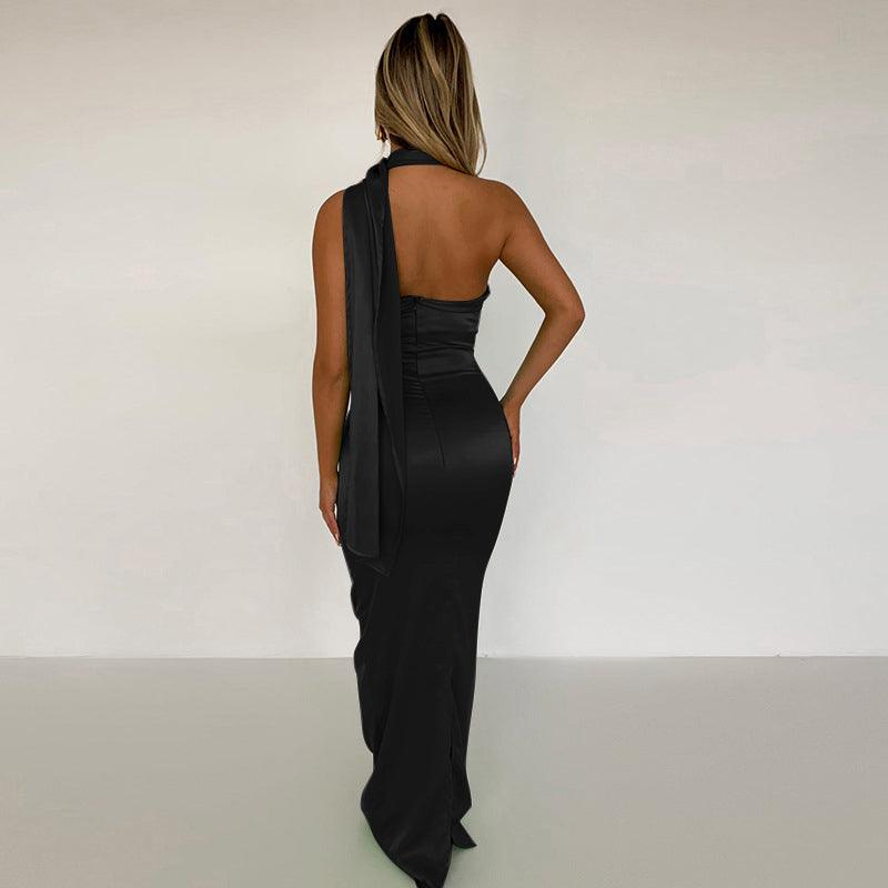 Satin Backless Maxi Dress - Clothing Whore