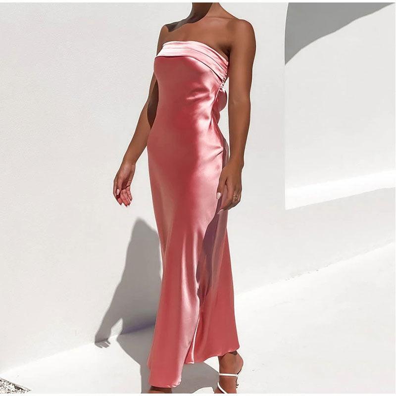 Satin Strapless Sexy Maxi Dress - Clothing Whore