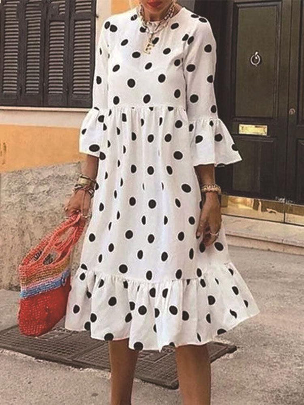 Polka Dot Ruffle Summer Casual A-Line Dress - Clothing Whore