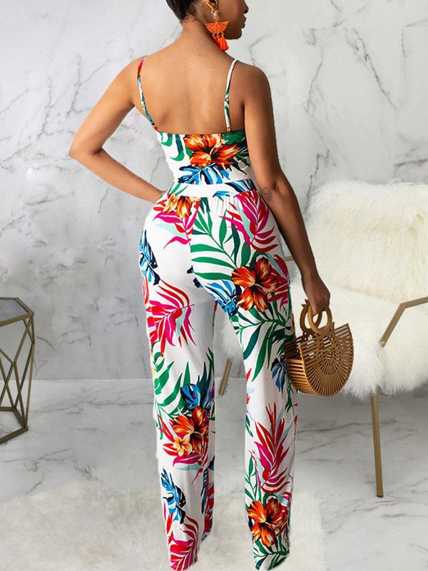 Spaghetti Strap Floral Printed Jumpsuit - Clothing Whore