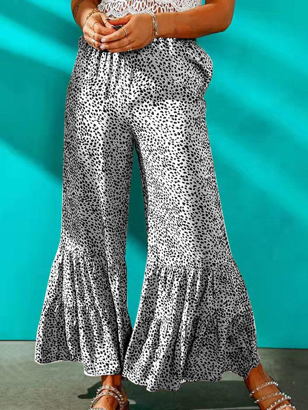 Leopard Loose Pleated Flare Pants - Clothing Whore