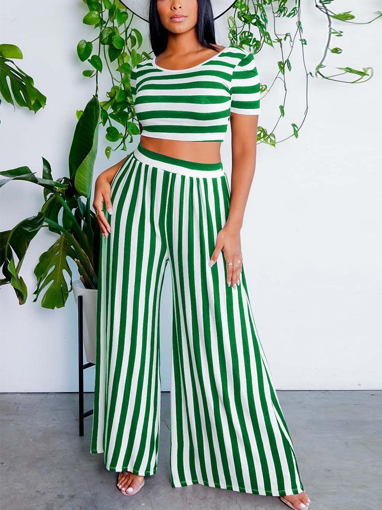 Stripe  T-shirt & Wide Leg Pants - Clothing Whore