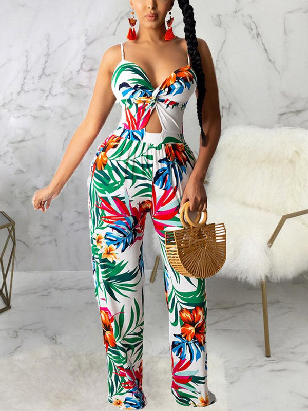 Spaghetti Strap Floral Printed Jumpsuit - Clothing Whore