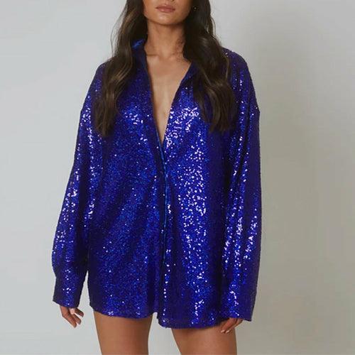 Sequins V-neck Collar Shirt Party Dress - Clothing Whore