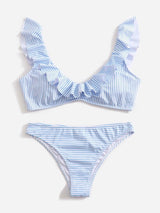 Blue Striped Swimsuit Ruffled Swimwear - Clothing Whore