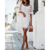 Round Neck Zip Back Lace Mini Bodycon Dress - Clothing Whore