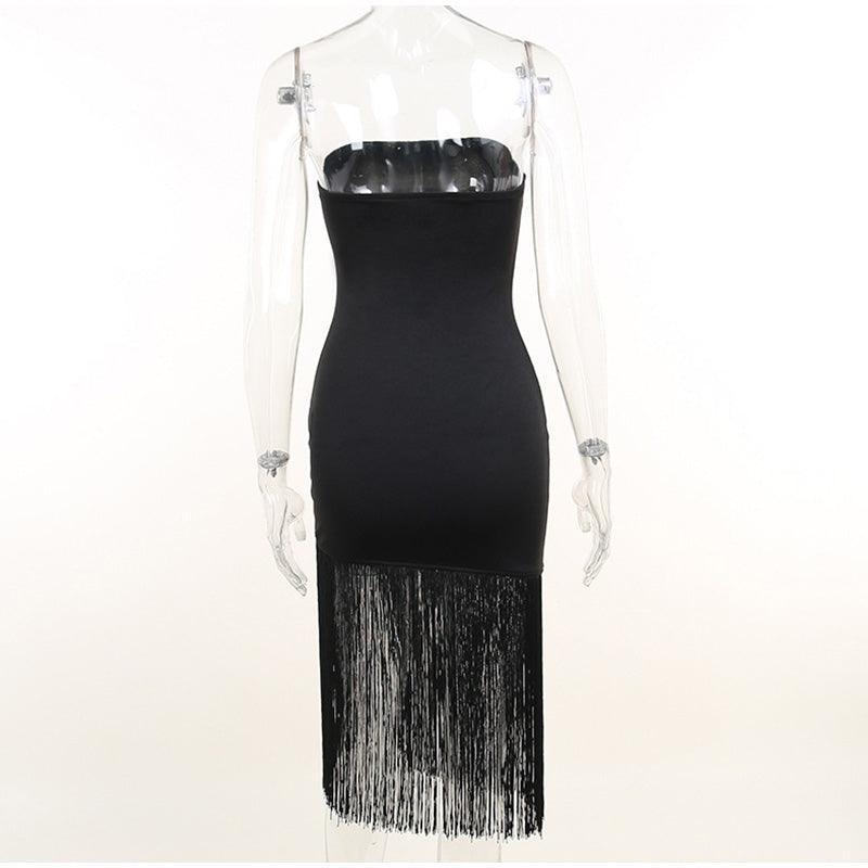 Fringe Tube Top Side Slit Dress - Clothing Whore