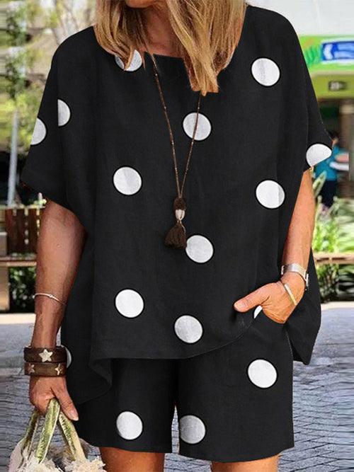 Linen Short Sleeve Polka Dot Set - Clothing Whore