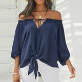 Summer Lace-up Slash Neck Blouse - Clothing Whore