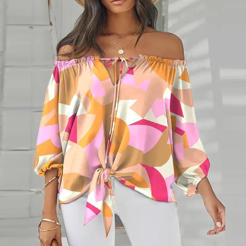 Summer Lace-up Slash Neck Blouse - Clothing Whore