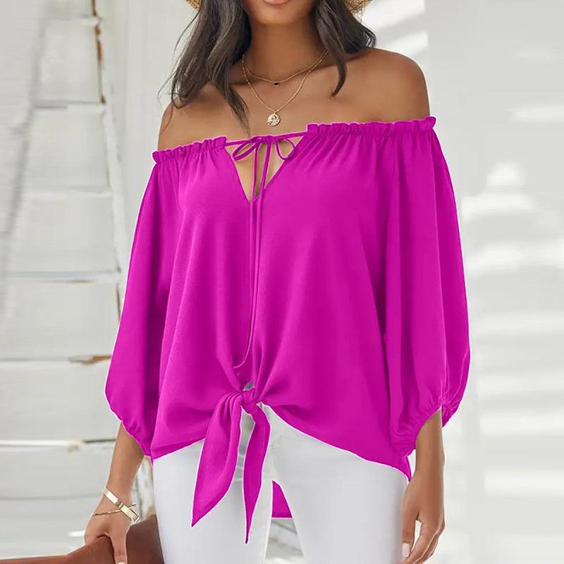 Summer Lace-up Slash Neck Blouse - Clothing Whore