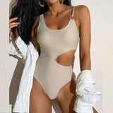 Backless Sling Bodysuit Solid Hollow One Piece Swimsuit - Clothing Whore