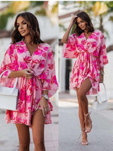 V-neck Batwing Sleeve Beach Party Mini Dress - Clothing Whore